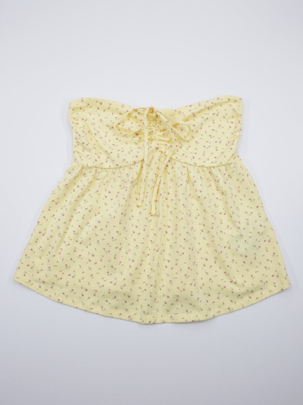 Hollister Women's Floral Soft Strapless Cinched Babydoll Top Yellow Size XL